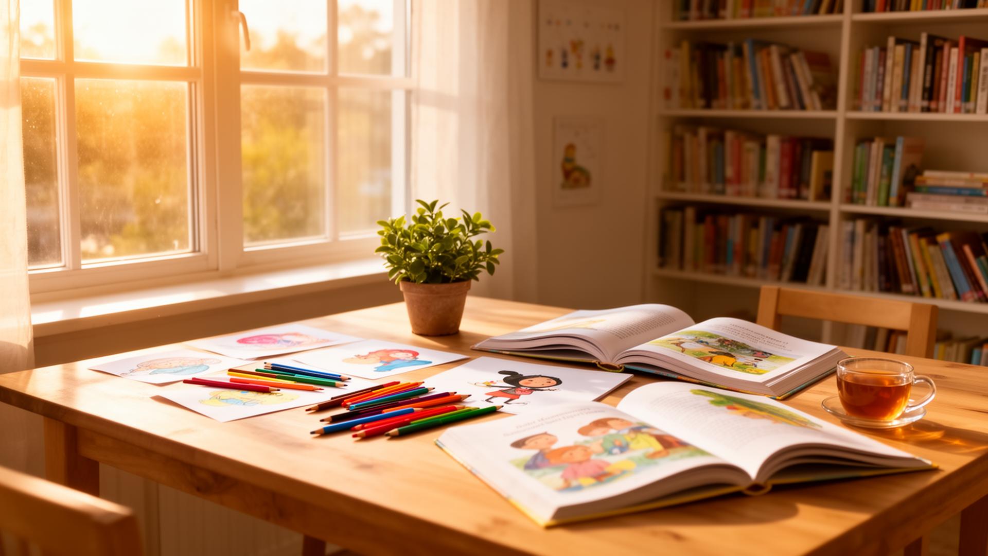 Home schooling study environment with books and globe
